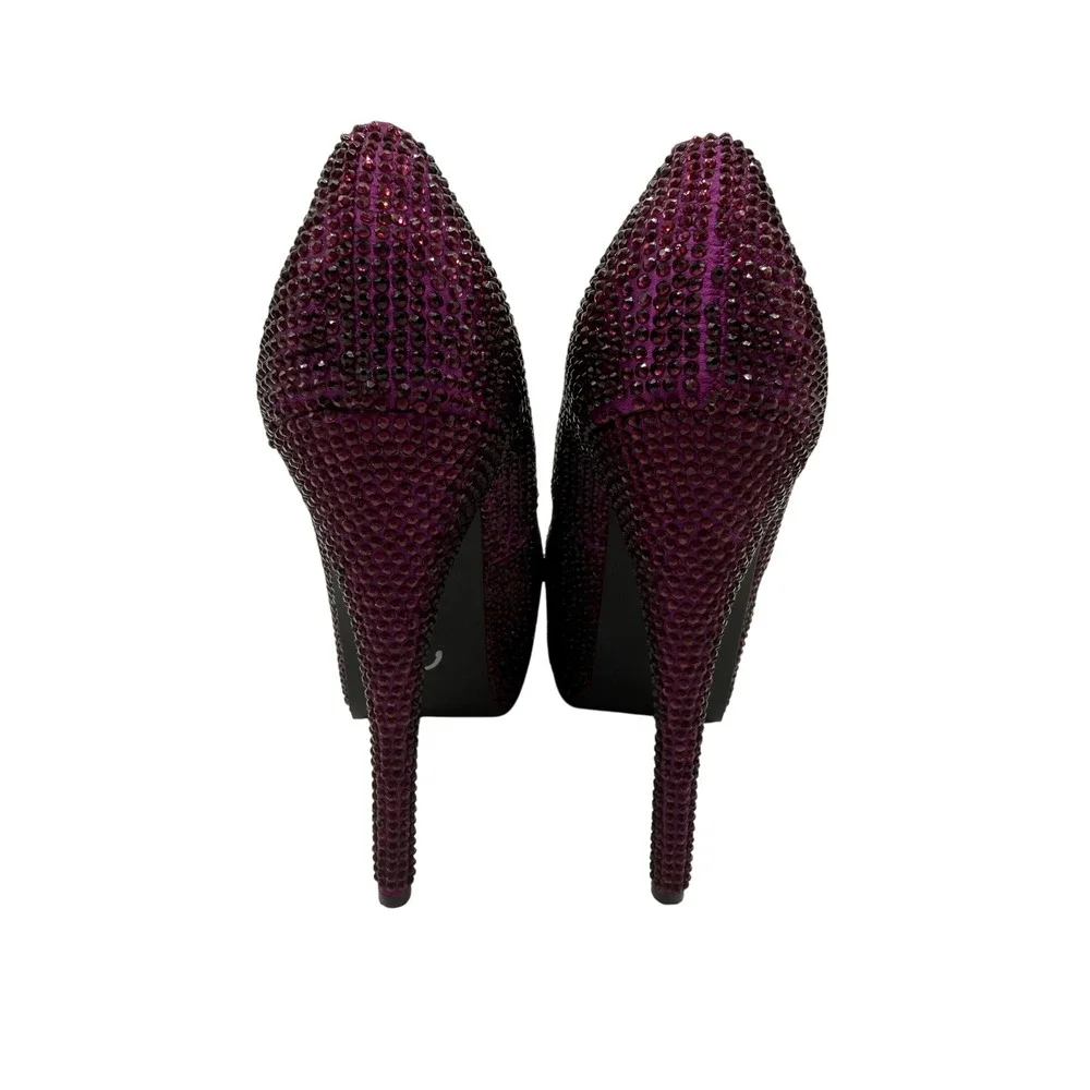 Bordello Teeze-06R Purple‎ Rhinestone Platform Pumps Stiletto Heels Womens 7